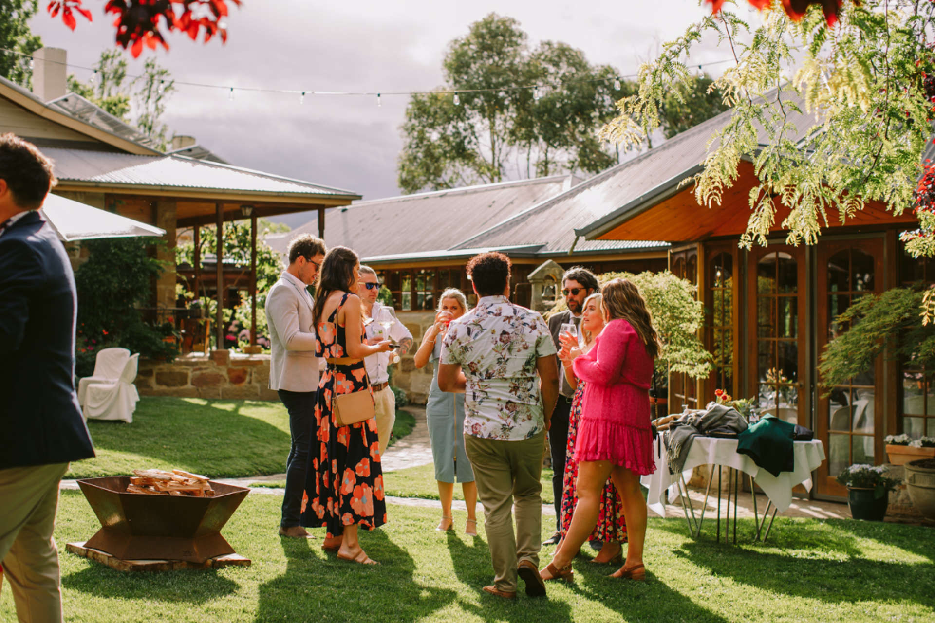 Outdoor wedding reception within private gardens at Stonefield Estate wedding venue near Hobart, Tasmania