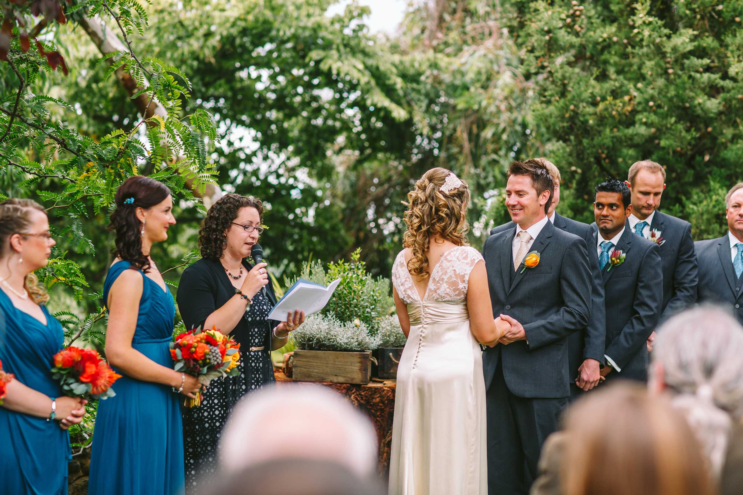 Wedding ceremony in the private gardens at Stonefield Estate, Tasmania